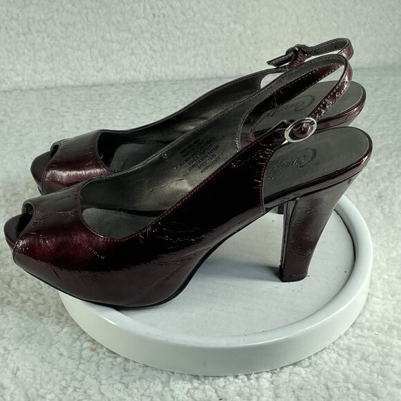 Candie's High Heels Womens Sz 8.5 Burgundy Red Slingback Peep Toe 4 Inch Heels - Picture 2 of 8